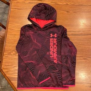 youth large black a fluorescent/neon orange under armour sweatshirt hoodie